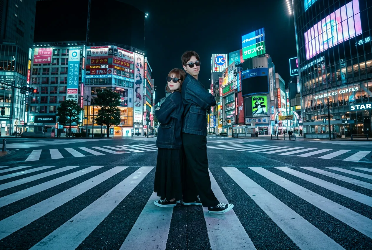 After: AI で背景置換 - 渋谷スクランブル交差点