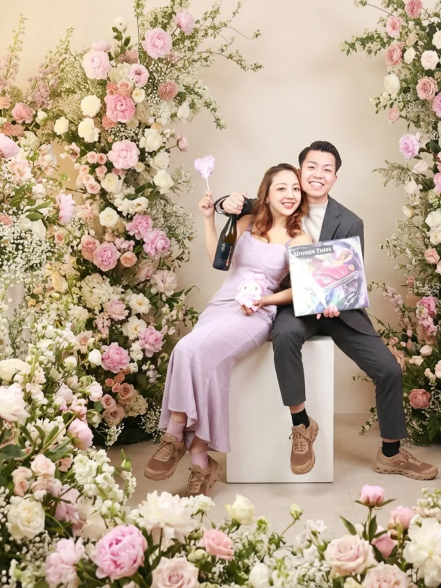 AI Image Studio で背景を「韓国フォト・生花」に替えた写真